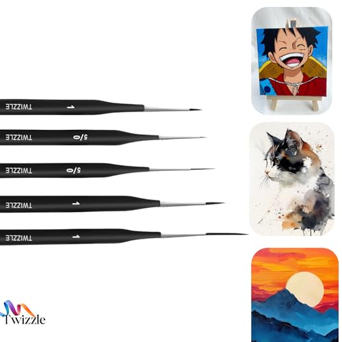 Twizzle Fine Detailing Painting Brushes Set for Art - 5pcs Professional Miniature Liner Brushes Detailing & Painting for Acrylic, Crafts, Acrylic, Watercolor, Oil, Model, Face, Gouache (Matte Black) - Image 5