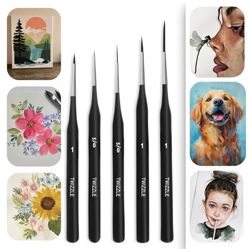 Twizzle Fine Detailing Painting Brushes Set for Art - 5pcs Professional Miniature Liner Brushes Detailing & Painting for Acrylic, Crafts, Acrylic, Watercolor, Oil, Model, Face, Gouache (Matte Black) - Image 3