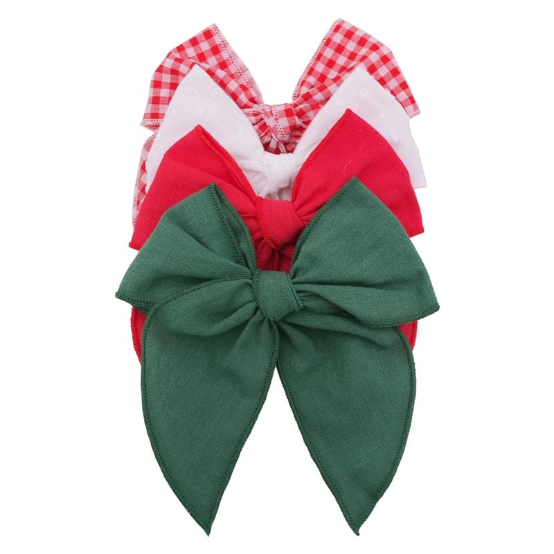 Sugarmelon Pack of 4 Gorgeous Fable Bow Hair Clips for Girls Women Linen Hair Bow Alligator Clips Toddler Baby Mom Young Girl Hair Accessories (Red/Green) - Image 1
