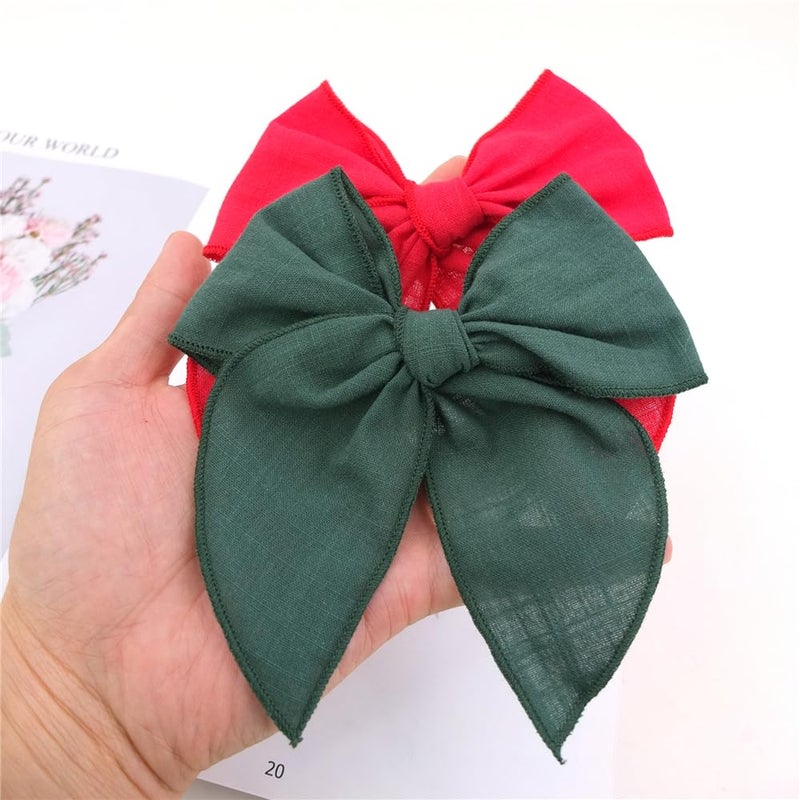 Sugarmelon Pack of 4 Gorgeous Fable Bow Hair Clips for Girls Women Linen Hair Bow Alligator Clips Toddler Baby Mom Young Girl Hair Accessories (Red/Green) - Image 3