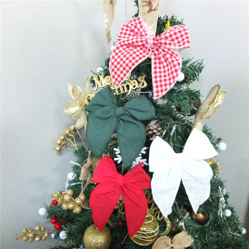 Sugarmelon Pack of 4 Gorgeous Fable Bow Hair Clips for Girls Women Linen Hair Bow Alligator Clips Toddler Baby Mom Young Girl Hair Accessories (Red/Green) - Image 5