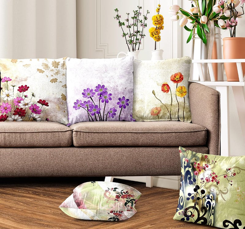 Ultimate Trends Ultimate Trends Premium Polyester Digital Modern Printed Cushion Cover For Living Room Couch Bed Single Sofa Set Of 5 24 X 24 Inches Floral Cream 200 TC 