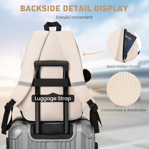 WINDARS School Backpack for Teen Girls, Cute College Backpacks for Women Students Aesthetic Bookbag Large 15.6 Inch Laptop Bag Middle School Travel Back Pack (Black Beige) - Image 5