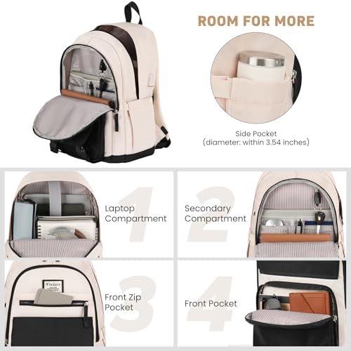 WINDARS School Backpack for Teen Girls, Cute College Backpacks for Women Students Aesthetic Bookbag Large 15.6 Inch Laptop Bag Middle School Travel Back Pack (Black Beige) - Image 2