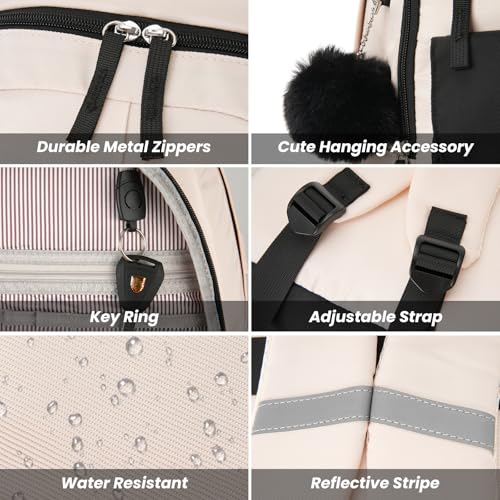 WINDARS School Backpack for Teen Girls, Cute College Backpacks for Women Students Aesthetic Bookbag Large 15.6 Inch Laptop Bag Middle School Travel Back Pack (Black Beige) - Image 4