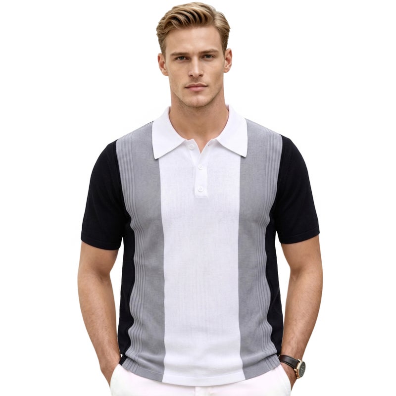 Men's Short Sleeve Polo Shirt Colour-Blocked Viscose - Image 3