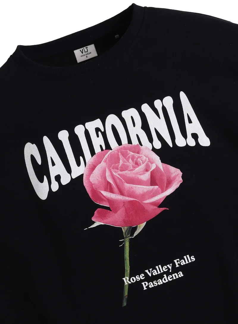 Victor And Jane  California Rose Graphic Sweatshirt – 100% Cotton Fleece | Photographic Puff Print for Women | Best Price UAE