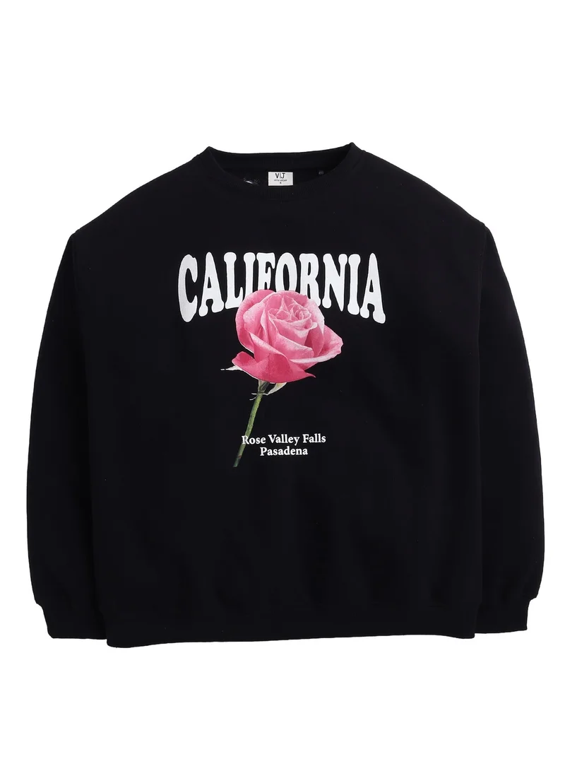 Victor And Jane  California Rose Graphic Sweatshirt – 100% Cotton Fleece | Photographic Puff Print for Women | Best Price UAE