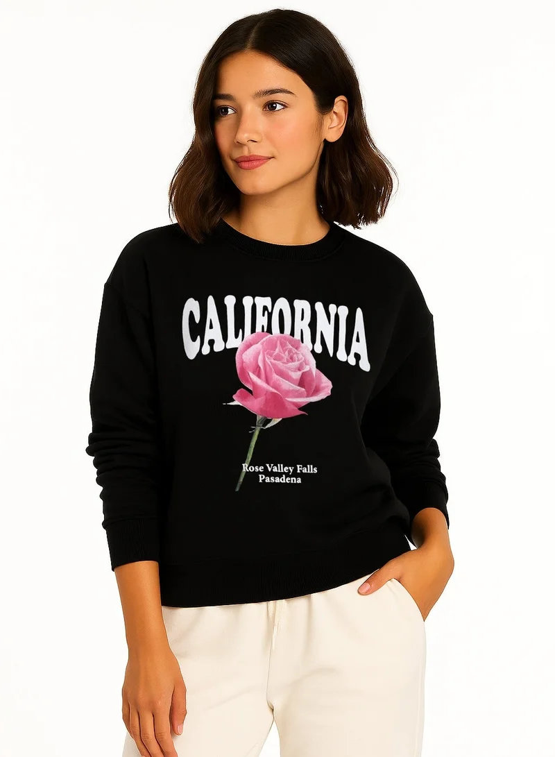 Victor And Jane  California Rose Graphic Sweatshirt – 100% Cotton Fleece | Photographic Puff Print for Women | Best Price UAE