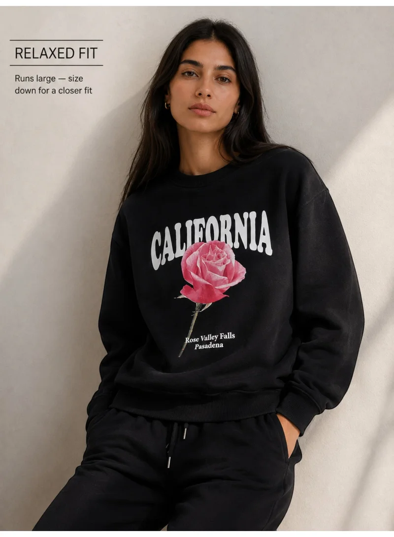 Victor And Jane California Rose Graphic Sweatshirt – 100% Cotton Fleece | Photographic Puff Print