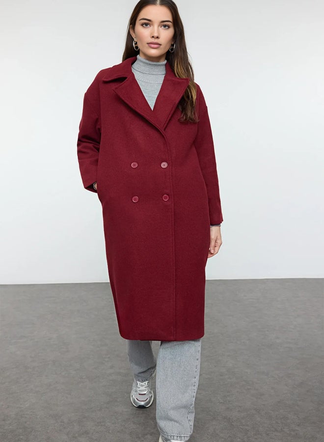 trendyol Claret Red Oversize Wide Cut Long Wool Cashmere Coat - Image 2