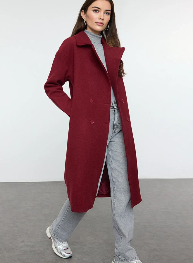 trendyol Claret Red Oversize Wide Cut Long Wool Cashmere Coat - Image 1