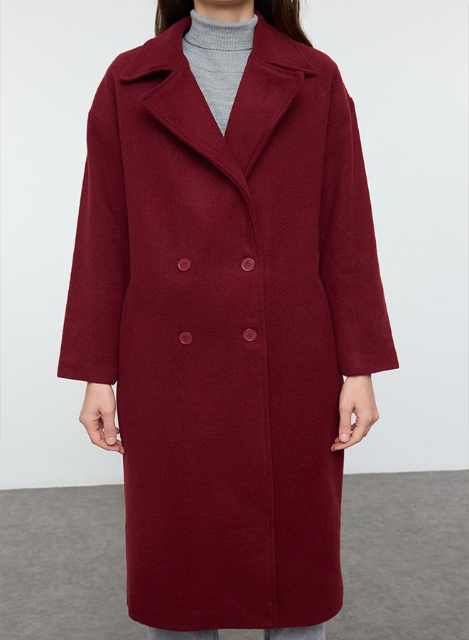 trendyol Claret Red Oversize Wide Cut Long Wool Cashmere Coat - Image 3