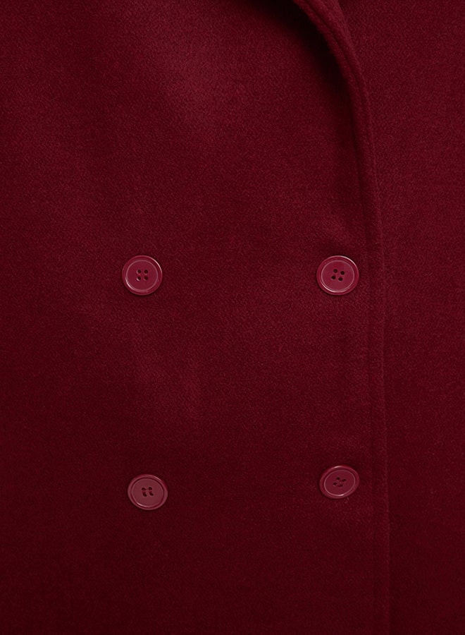 trendyol Claret Red Oversize Wide Cut Long Wool Cashmere Coat - Image 4