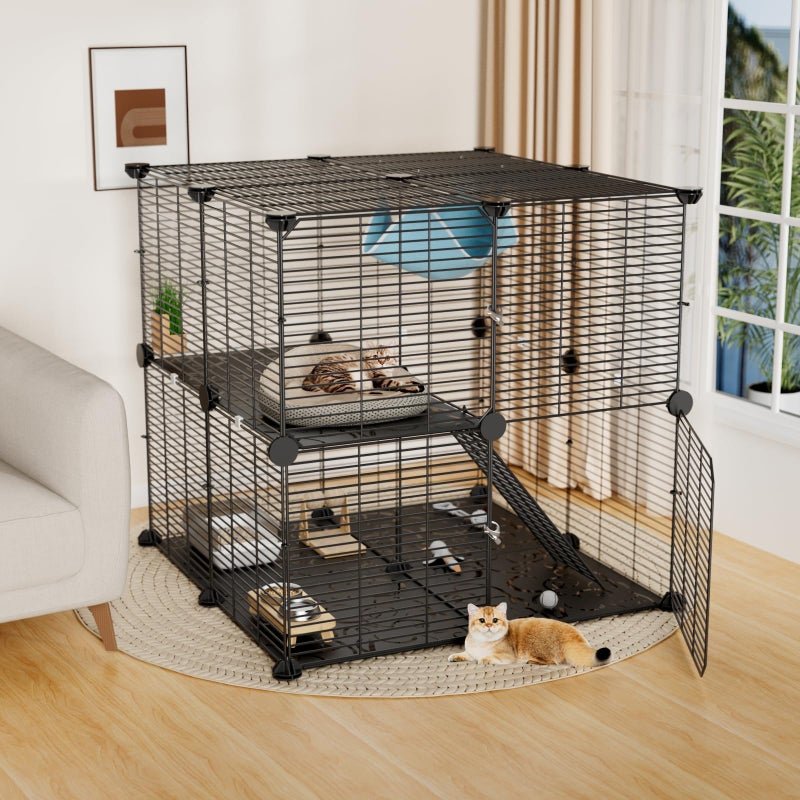STILLCOVE Medium Cat Cage Indoor: Enclosed Cat Enclosure DIY Pet Playpen Detachable Metal Wire Kennel Sturdy Crate with Hammock for Cats Kitten - Image 1