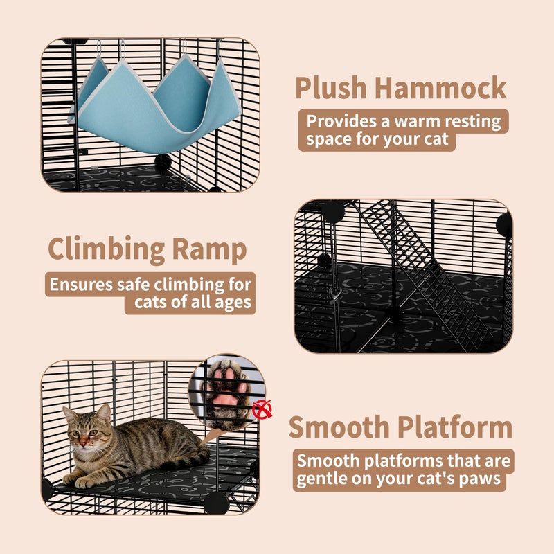 STILLCOVE Medium Cat Cage Indoor: Enclosed Cat Enclosure DIY Pet Playpen Detachable Metal Wire Kennel Sturdy Crate with Hammock for Cats Kitten - Image 2