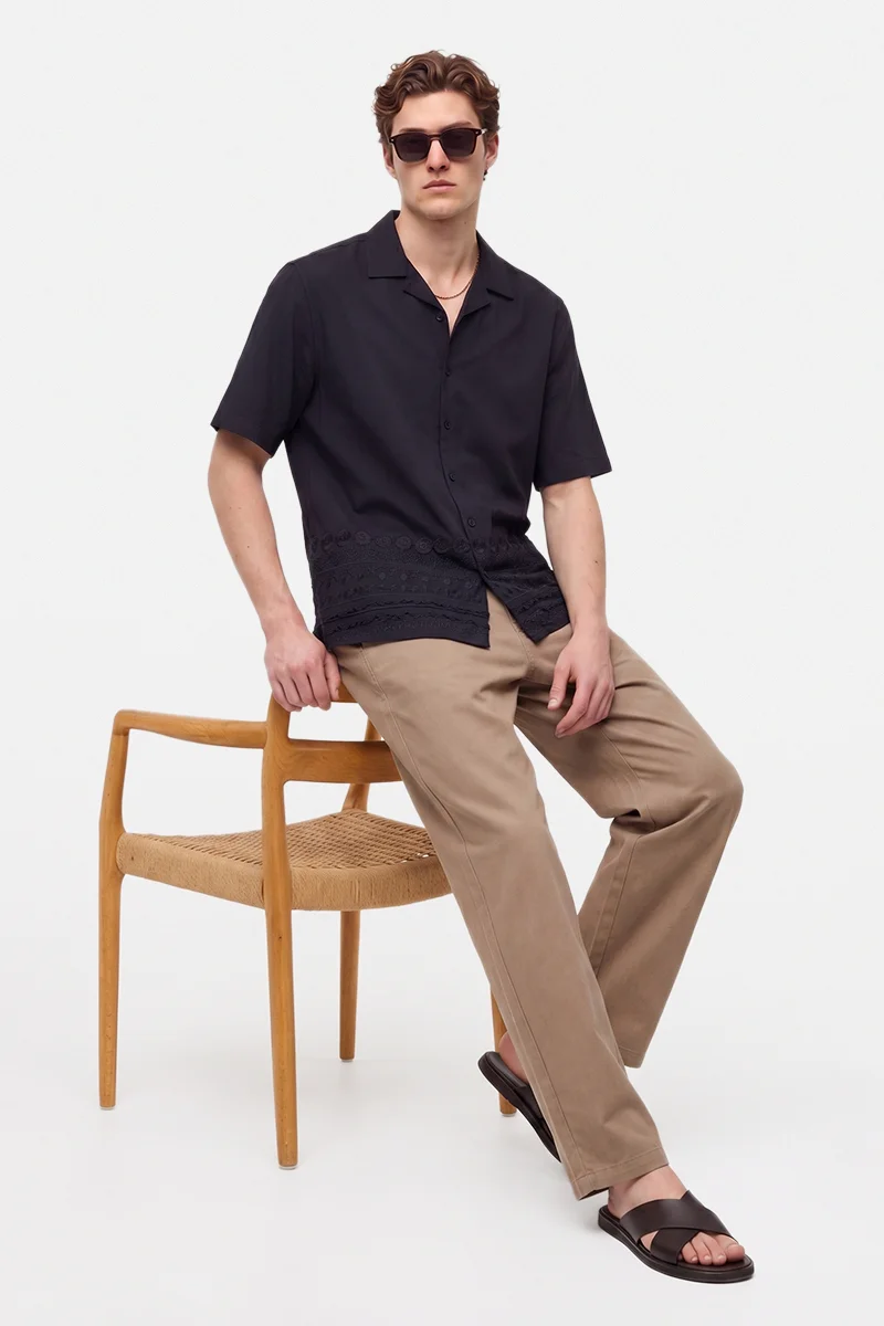 SNITCH Khaki Solid Wide Leg Casual Trousers
