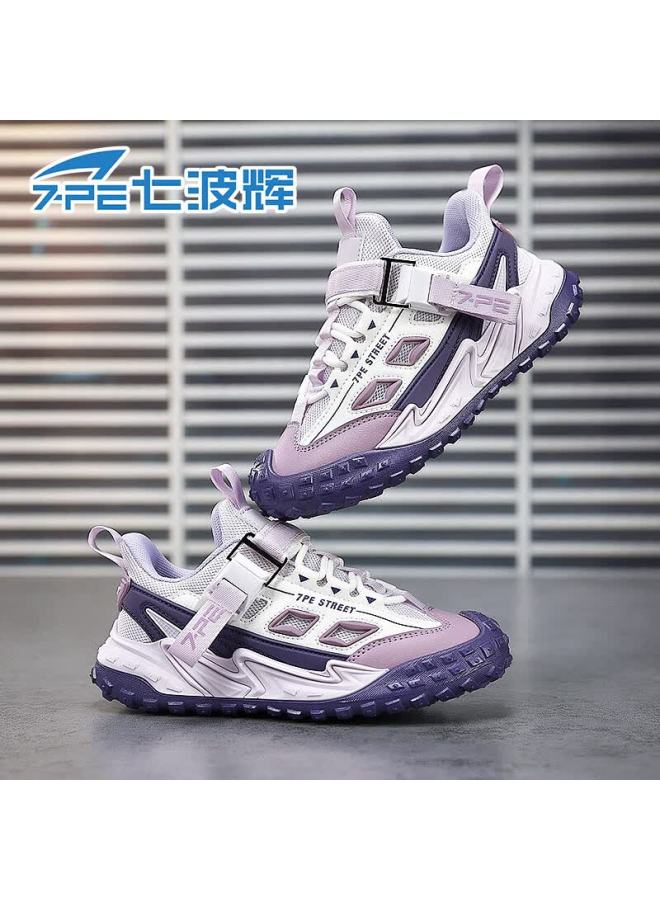 7-pe Girls' Shoes Spring New Outdoor Mesh Breathable Sports Shoes Soft Sole Magnetic Buckle Children's Running Shoes