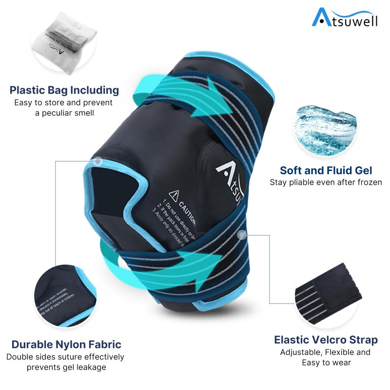 Atsuwell لفافة ثلج كاحل أتسويل، حزمة ثلج هلامية قابلة لإعادة الاستخدام للكاحل والقدم والكعب، لفافة ثلج للقدم مع بطانة ناعمة من الفرو، علاج ضغط بارد لتخفيف الانزعاج، أسود - Image 5