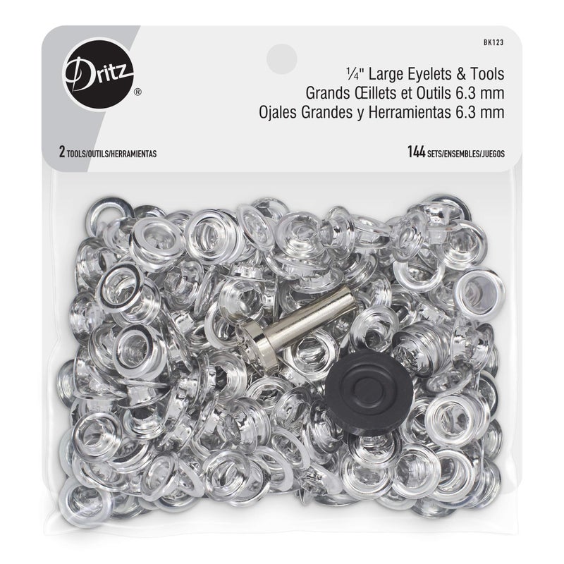 Dritz 14 Large Eyelets with Tool 144 Sets Nickel Finish Metal Eyelet Kit for Fabric Leather Drawstrings Bags Craft Projects - Image 3