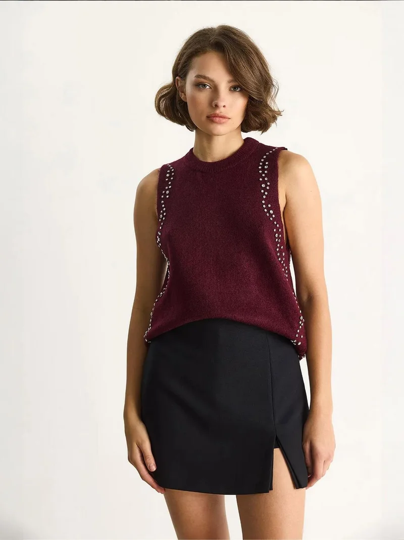 Bianco Lucci LUCCI Textured Knit Crew Neck Blouse