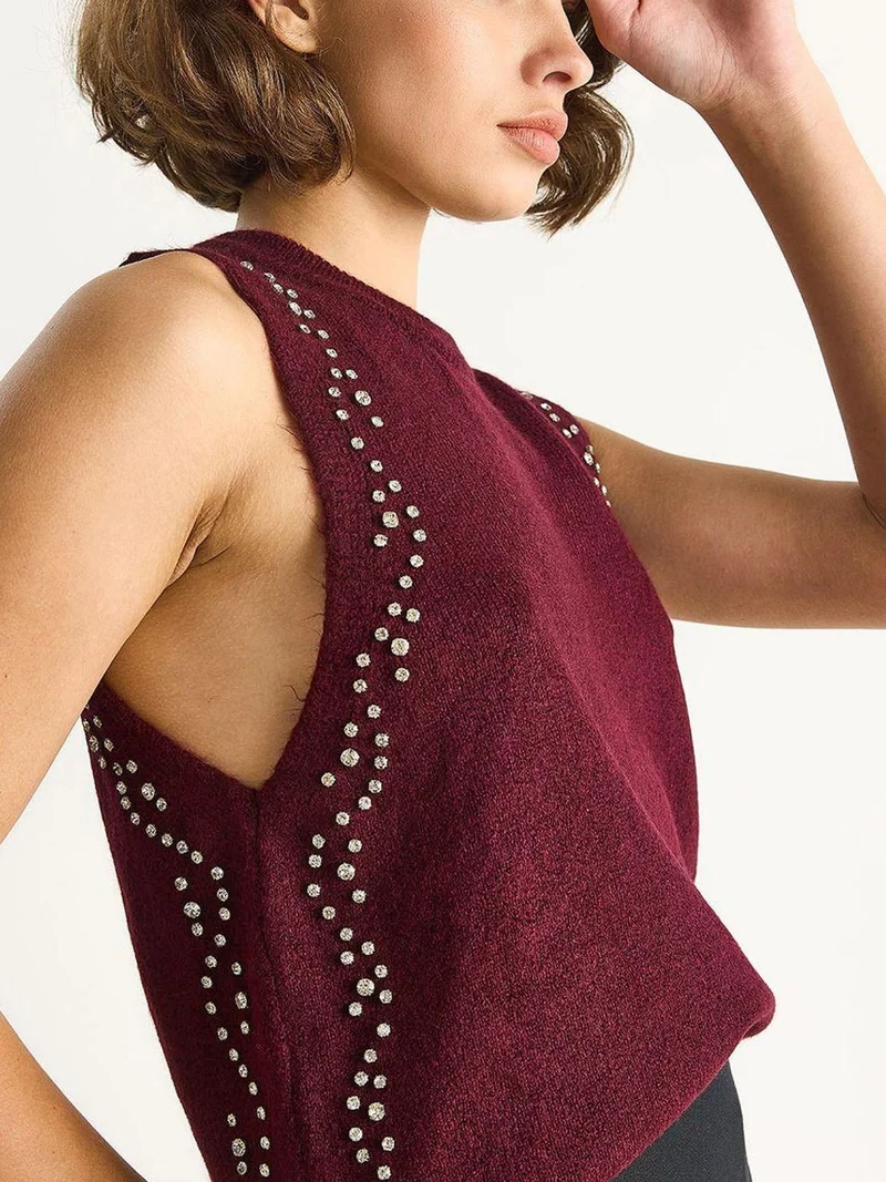 LUCCI Textured Knit Crew Neck Blouse