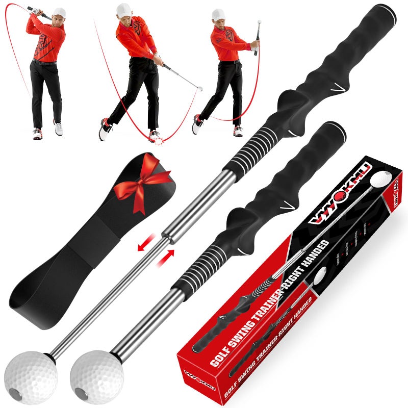 VYYOKMU Tempo Stick Golf for Right Hand, Retractable Golf Swing Training Aid with Arm Band, Telescopic Club Indoor & Outdoor Practice Warm-Up Golf Swing Trainer for Golfer Beginner Men Woman Golf Gift - Image 1