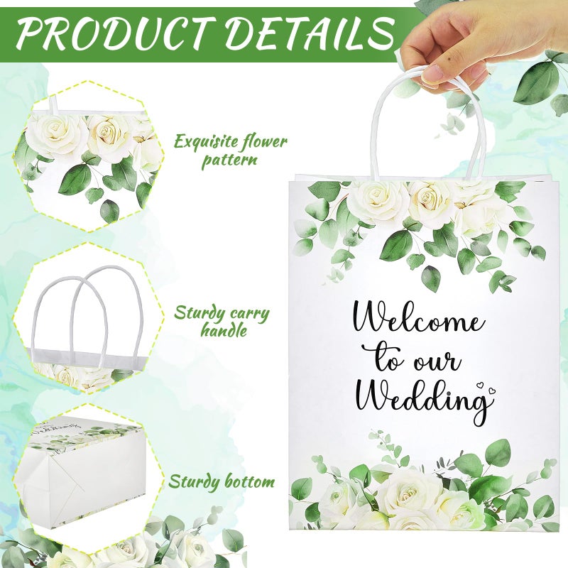 Kolldenn 50 Pcs Welcome to Our Wedding Gift Bags for Hotel Guests Bulk, Paper Wedding Welcome Bags with Handles for Bridal Shower Gifts Engagement Party Favors (White Roses) - Image 3