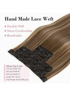 REECHO Clip In Hair Extensions Hair Extensions Thick Long Lace Weft Lightweight Synthetic Hairpieces For Women (24 Inch240 Gram(Pack Of 5) Chocolate Brown With Golden Blonde Highlights)  - Image 3