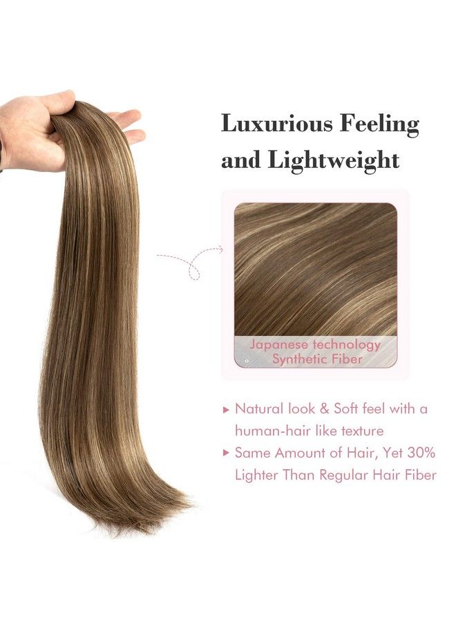 REECHO وصلات شعر بمشبك وصلات شعر سميكة طويلة من الدانتيل خفيفة الوزن مصنوعة من شعر صناعي للنساء (24 بوصة، 240 جرام (عبوة من 5 قطع) بني شوكولاتة مع خصلات أشقر ذهبية) - Image 4
