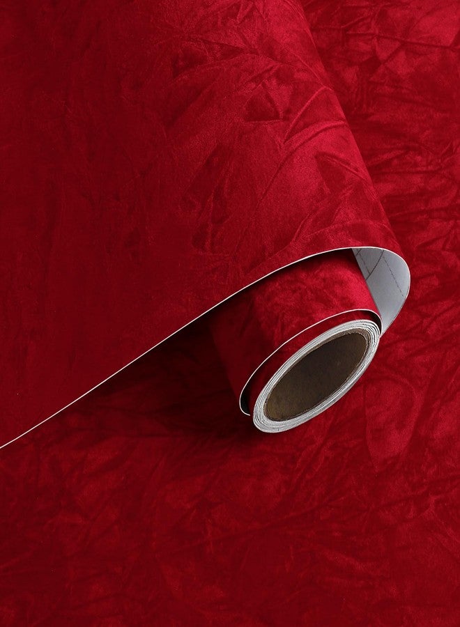 VaryPaper 15.7" x 78.7" Red Crushed Velvet Fabric Self Adhesive Flocking Felt Liner for Drawers Jewelry Box Liner Soft Fabric Felt Flocked Contact Paper Peel and Stick Velvet Wallpaper for Cabinets - Image 1