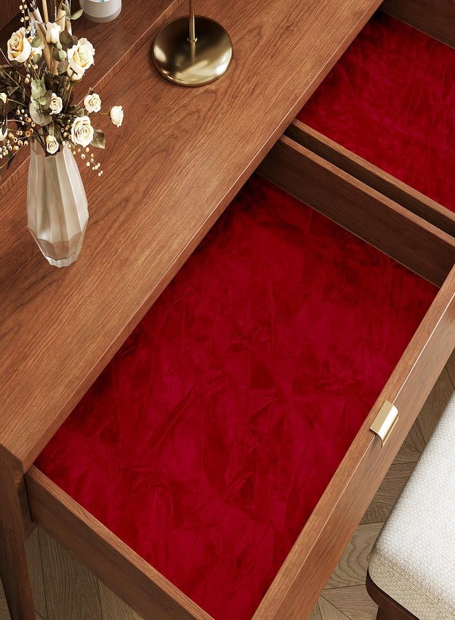VaryPaper 15.7" x 78.7" Red Crushed Velvet Fabric Self Adhesive Flocking Felt Liner for Drawers Jewelry Box Liner Soft Fabric Felt Flocked Contact Paper Peel and Stick Velvet Wallpaper for Cabinets - Image 5