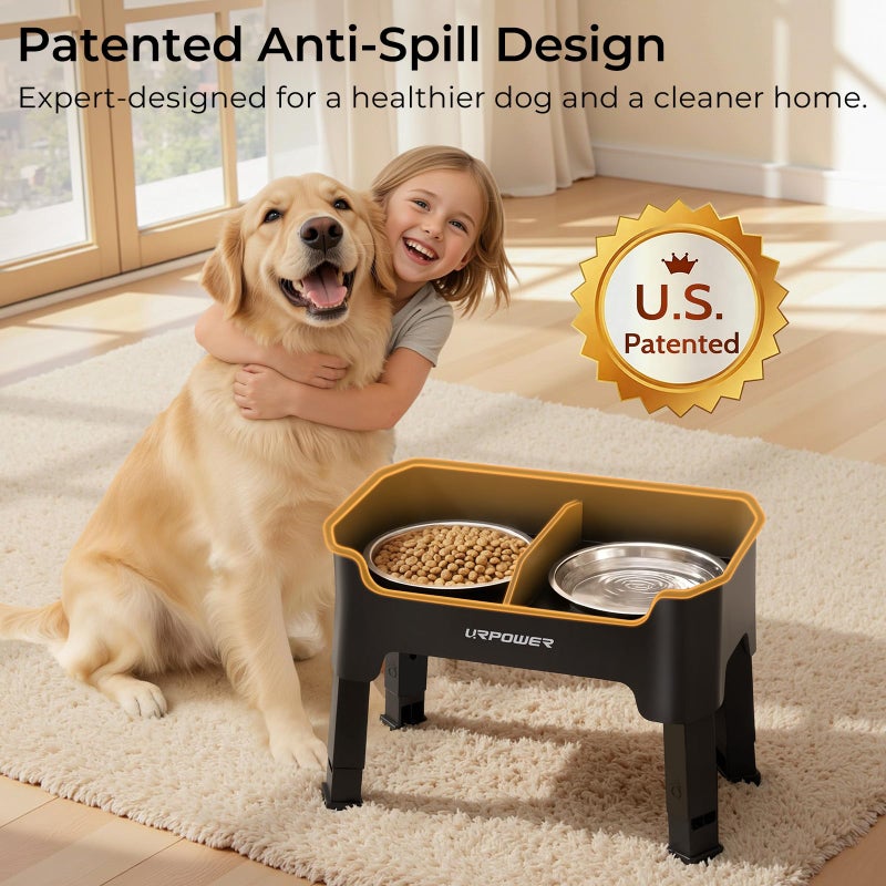 URPOWER Mess Proof Elevated Dog Bowls, High Wall Splash Guard Design, 4 Height Adjustable Raised Bowl Stand, 2 Stainless Steel Bowls, Non-Slip Food Water Set for Small Medium Large Dogs - Image 2