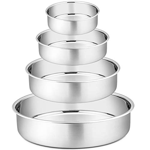 P&P CHEF طقم قوالب كعك P&P CHEF للخبز، 4" + 6" + 8" + 9.5" 4 قطع من قوالب الكعك الدائرية المصنوعة من الفولاذ المقاوم للصدأ، آمنة للاستخدام في الفرن/الوعاء/غسالة الصحون، مجموعة من أحجام مختلفة، مانعة للتسرب وسهلة التنظيف - Image 1