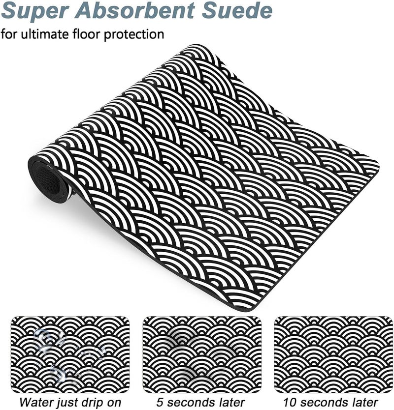 Rnivvi Dog Food Mat, 16" x 24" Absorbent Dog Cat Bowl Mat for Food and Water, Cute Anti-Slip Rubber Pet Feeding Rug Protect Floors, Puppy Placemat for Feeding & Watering Supplies,Gray Rounded Wave - Image 3