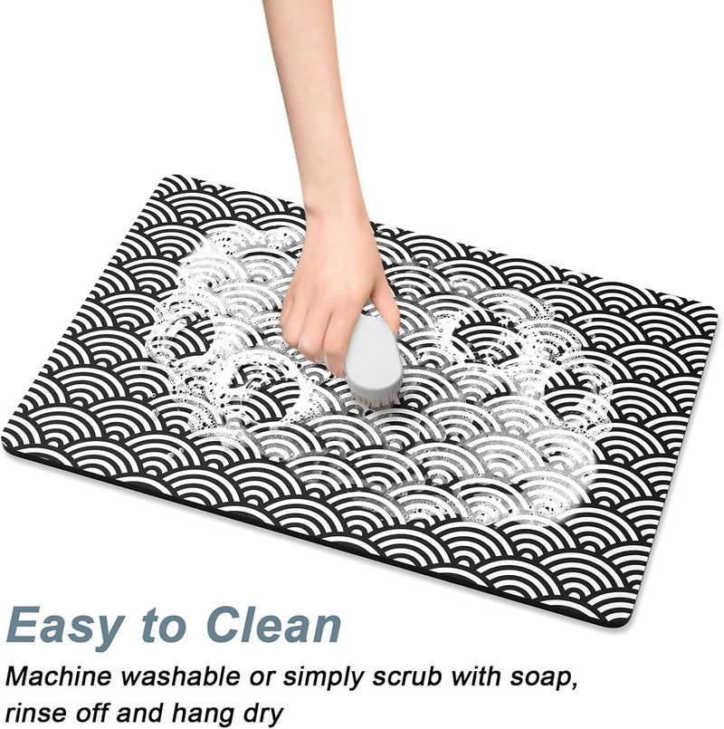 Rnivvi Dog Food Mat, 16" x 24" Absorbent Dog Cat Bowl Mat for Food and Water, Cute Anti-Slip Rubber Pet Feeding Rug Protect Floors, Puppy Placemat for Feeding & Watering Supplies,Gray Rounded Wave - Image 5