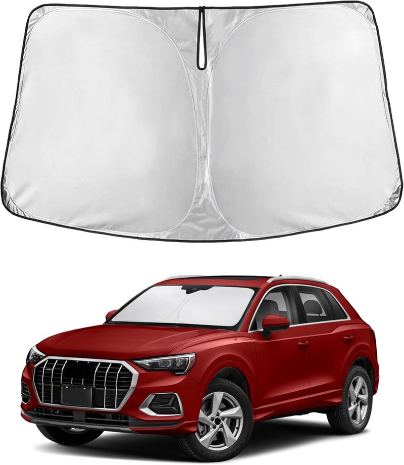 EcoNour Windshield Sunshade for Audi Q3 2019–2025 | Custom Fit Front Window Sun Shade | Blocks Harmful UV Rays & Reduces Heat | Foldable Sun Visor with Storage Pouch - Image 1