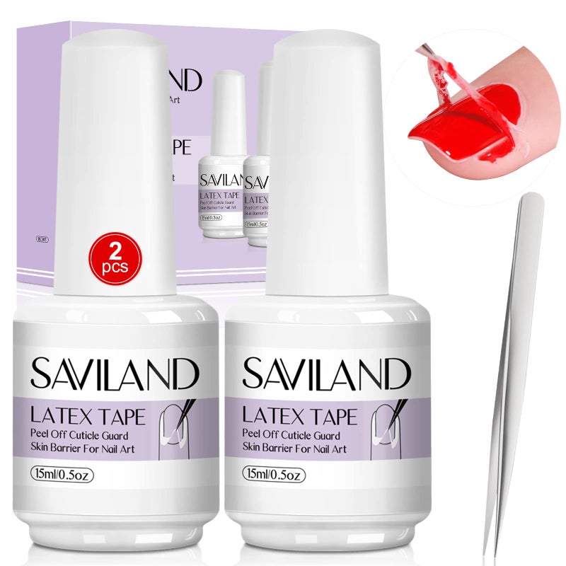 SAVILAND Liquid Latex for Nails, 30ML Upgraded Antifreeze Latex Nail Polish Barrier Peel Off - Latex Tape Peel Off for Nails Cuticle Guard Skin Barrier Protector Nail Latex with Tweezers for Home DIY - Image 1
