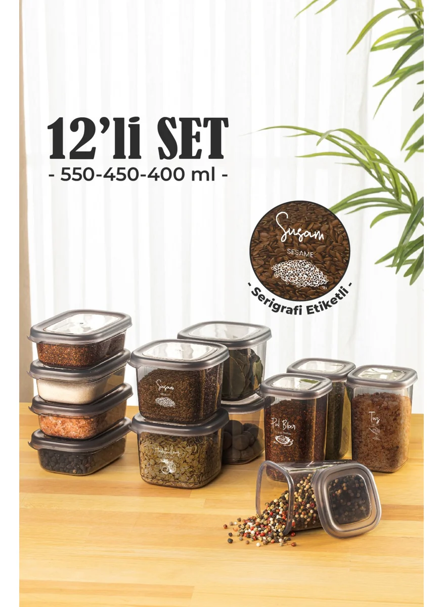 Vienev Labeled Super Set of 12 Spice Storage Container Set 4x(0.40 0.45 0.55)