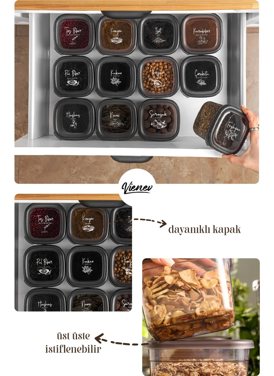 Vienev Labeled Super Set of 12 Spice Storage Container Set 4x(0.40 0.45 0.55)