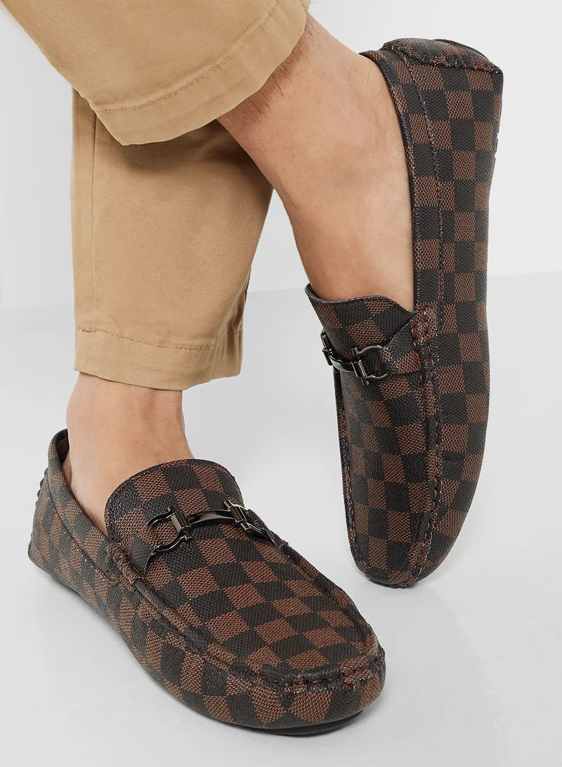 Robert Wood Check Print Casual Loafers
