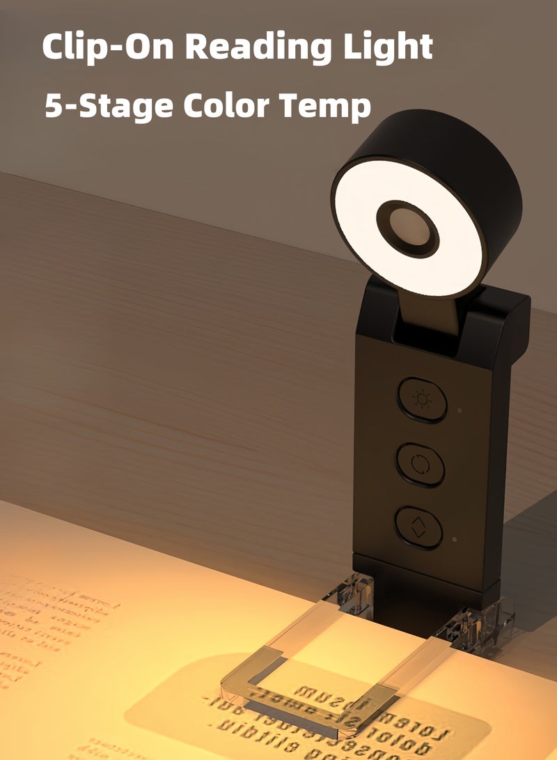 LAYRA USB Rechargeable Mini Clip Reading Light 6 Brightness Dimmable LED Book Light Portable Folding Flashlight 2in1 Illumination Black - Image 1