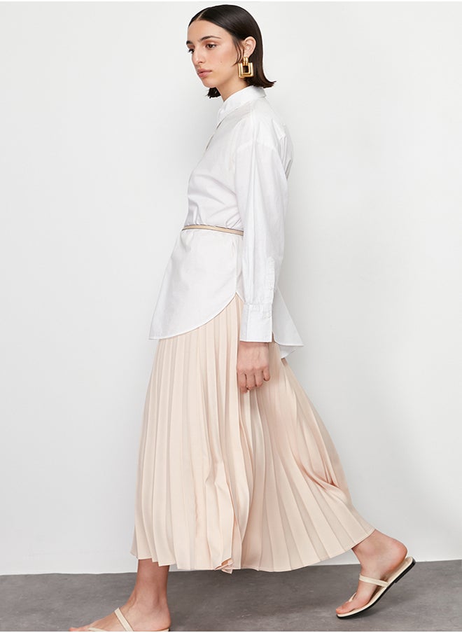 trendyol Ecru Pleated Woven Skirt TCTSS24EE00010  - Image 3
