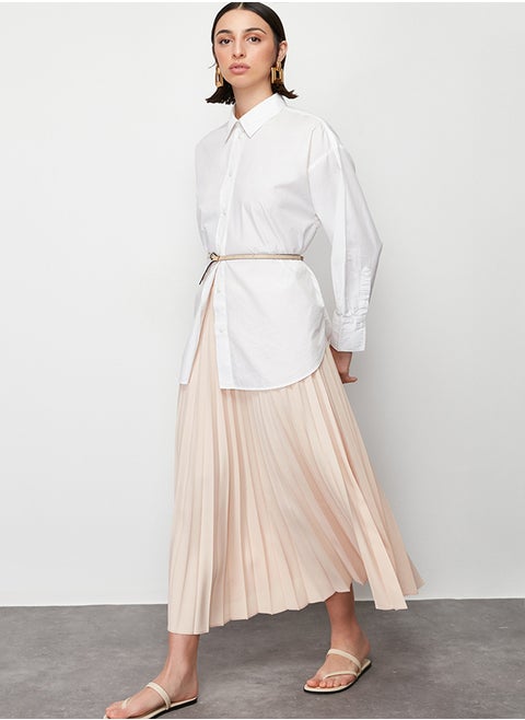 Ecru Pleated Woven Skirt TCTSS24EE00010