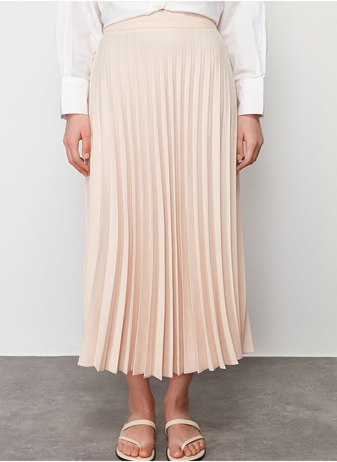 trendyol Ecru Pleated Woven Skirt TCTSS24EE00010  - Image 4