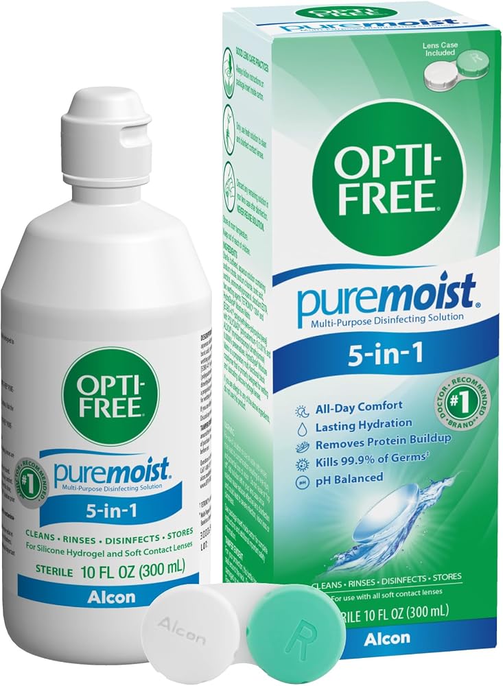 أوبتي - فري محلول تطهير متعدد الاستخدامات Opti-Free Puremoist مع حافظة العدسات، سعة 10 أونصات - Image 1