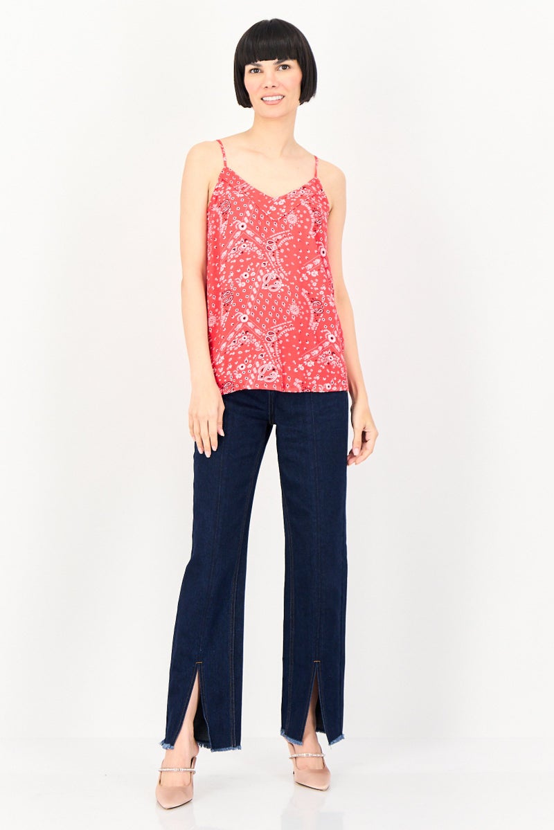 promod Women V Neck Sleeveless Floral Print Top, Multicolor - Image 3