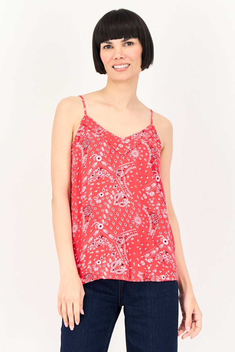 promod Women V Neck Sleeveless Floral Print Top, Multicolor - Image 1