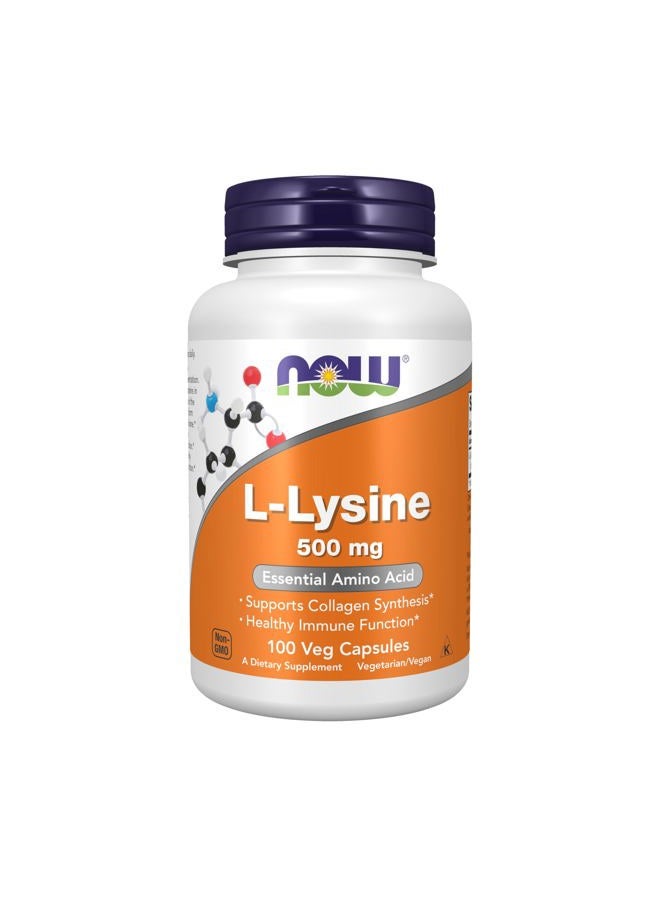 now Supplements, L-Lysine (L-Lysine Monohydrochloride) 500 mg, Amino Acid, 100 Veg Capsules - Image 1