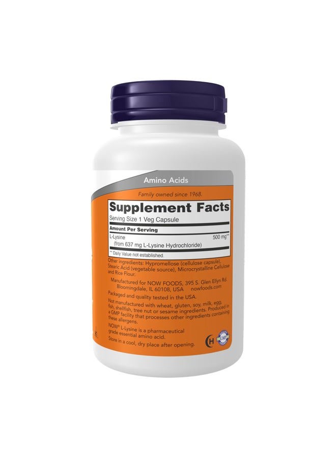 now Supplements, L-Lysine (L-Lysine Monohydrochloride) 500 mg, Amino Acid, 100 Veg Capsules - Image 2